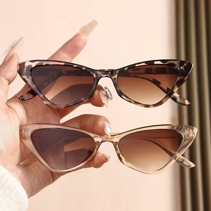 2pcs Women's Vintage Cat Eye Glasses - Plastic Frame, Polycarbonate Lenses, Light Brown Tint,