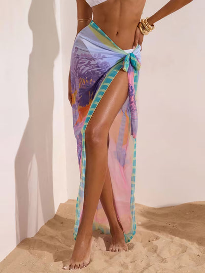 Women'S Fashion New Coconut Tree All-Over Print Half-Length Mesh Wrap Skirt