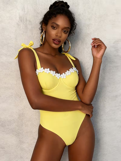 Women'S One-Piece Swimsuit Beach Vacation Sexy Yellow Stunning Dopamine Summer Swimsuit