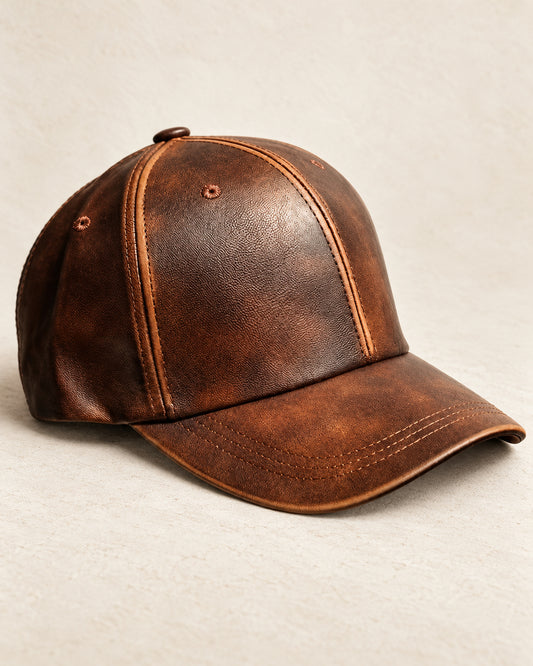 Faux Leather Baseball Cap Women'S British StyleFashion Washed Distressed Temperament