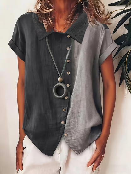 Women'S Casual Vacation Style Contrast Shirt Elegant Top