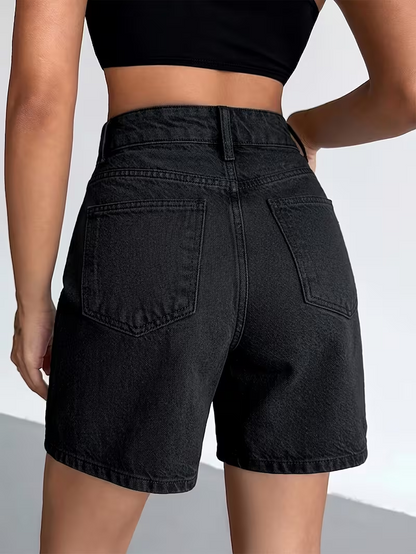 New Bermuda Casual Elegant Light Blue Washed Denim Capri Jeans, Quarter-Length Denim