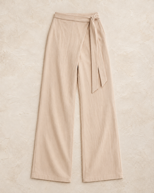 Detailed Beige Wide Pants