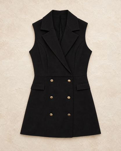 Black Jacket Collar Button Closure Mini Jumpsuit