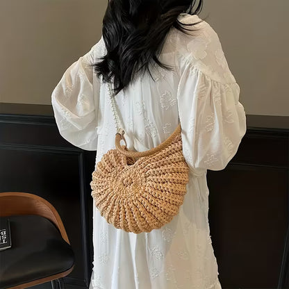 Handwoven Shell Tote Bag with Chain Strap