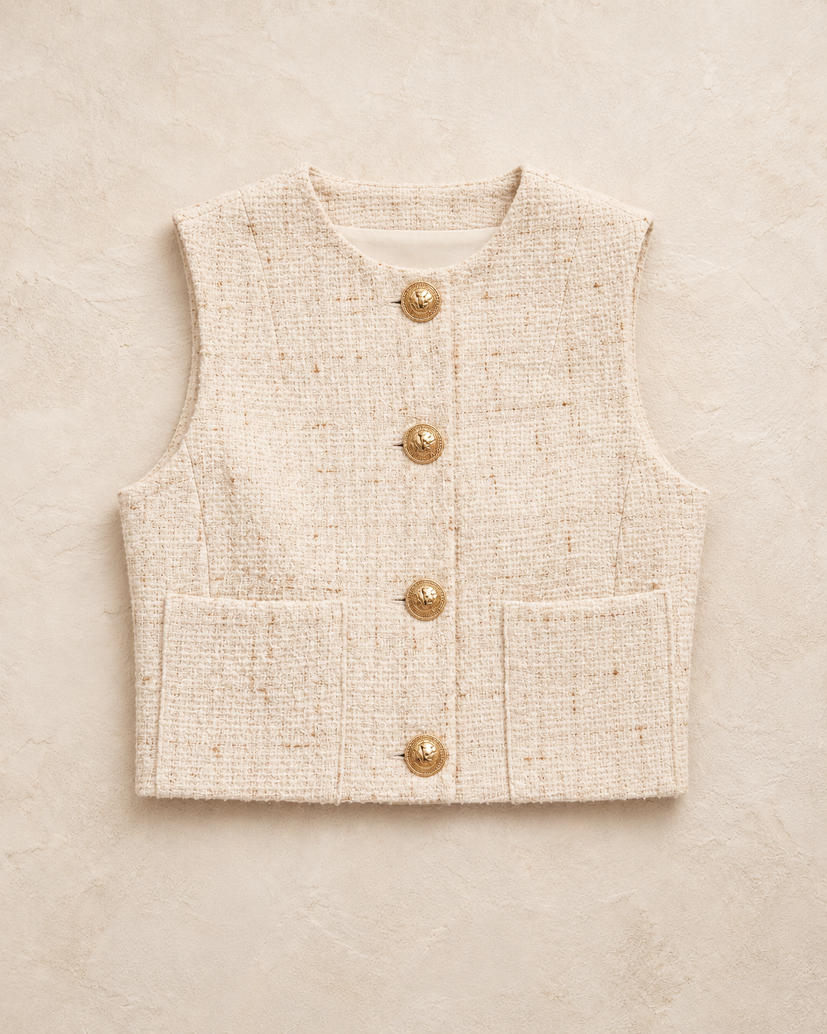 Detailed Off-White Buttoned Vest