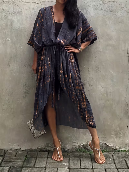 Striped Print Women's Beach Kimono Loose Cover-Up