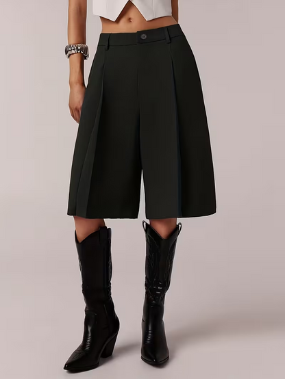 Women'S Elegant Designed Western Casual Trousers, Straight Wide Leg Dress Pants for Commute, Flowing 3/4 Length