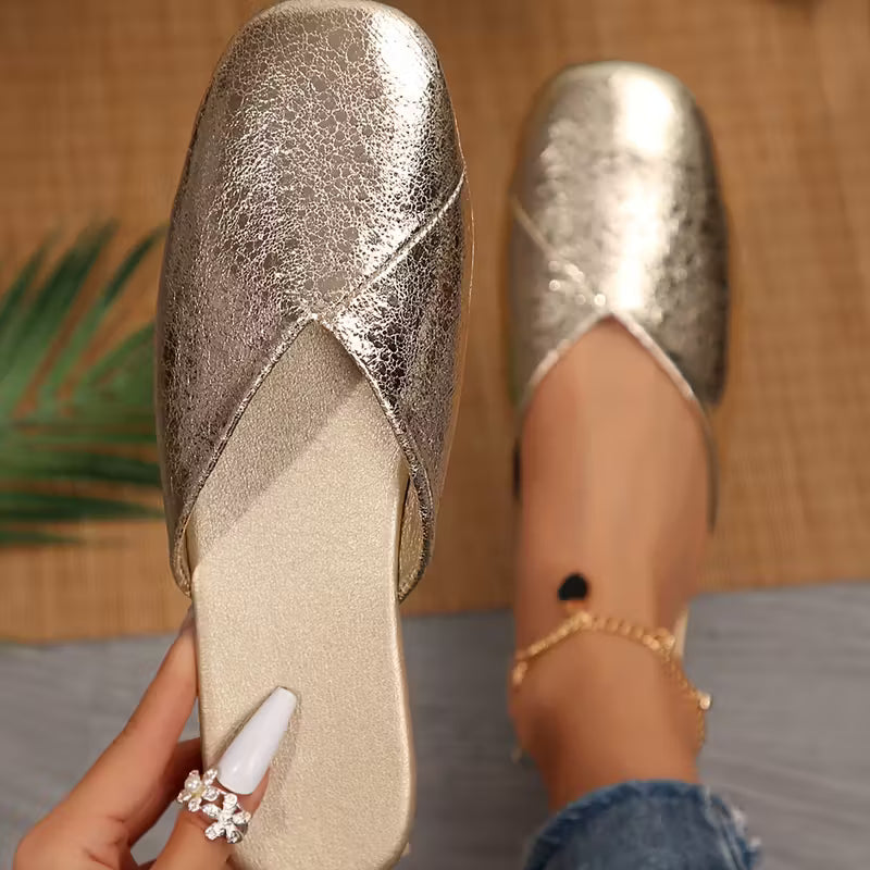 Fashionable Women's Flat Shoes. Golden Home Slippers, Women Shoes