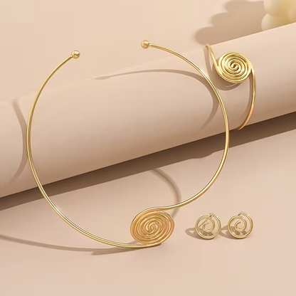 Golden Set of 4pcs Elegant Earrings, Bracelet, and Necklace.