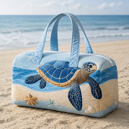 Fresh Ocean Sea Turtle Starfish Seashell Large-Capacity Tote Travel Bag, Light Blue Ocean Wave Beach Pattern Short-Distance Luggage Bag, Lightweight Seaside Vacation Overnight Bag