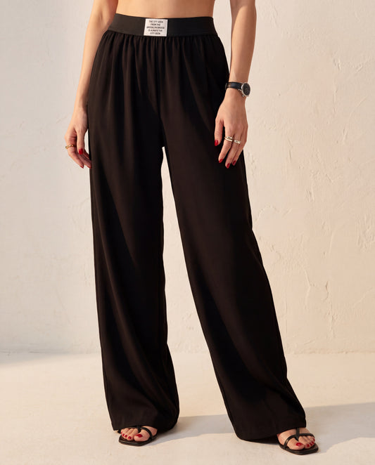Label Detailed Black Trousers