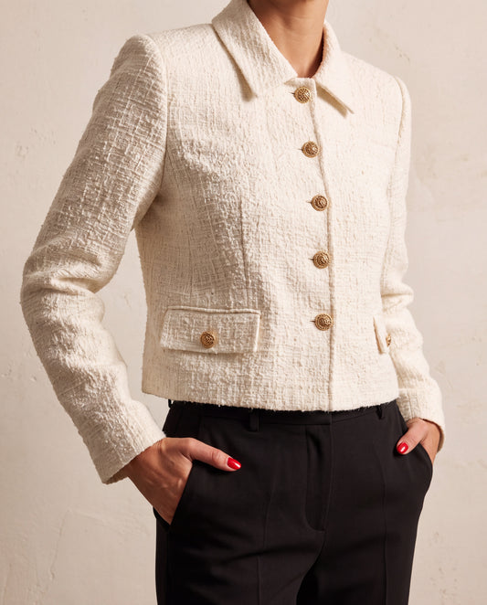 Pattnered Detailed Off-White Blazer