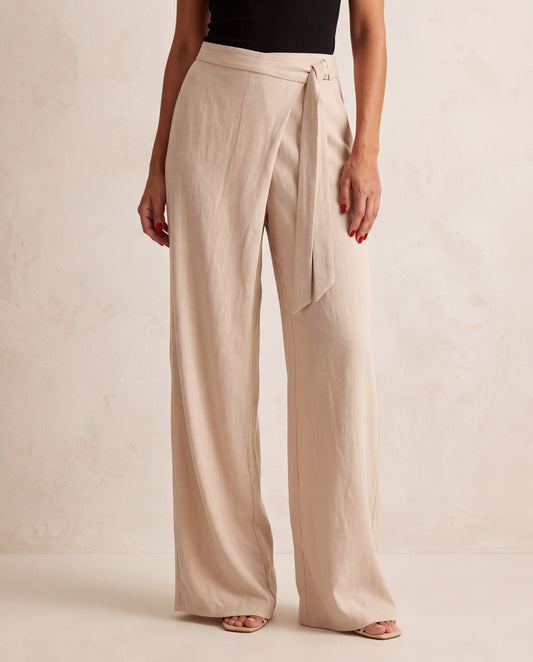 Detailed Beige Wide Pants