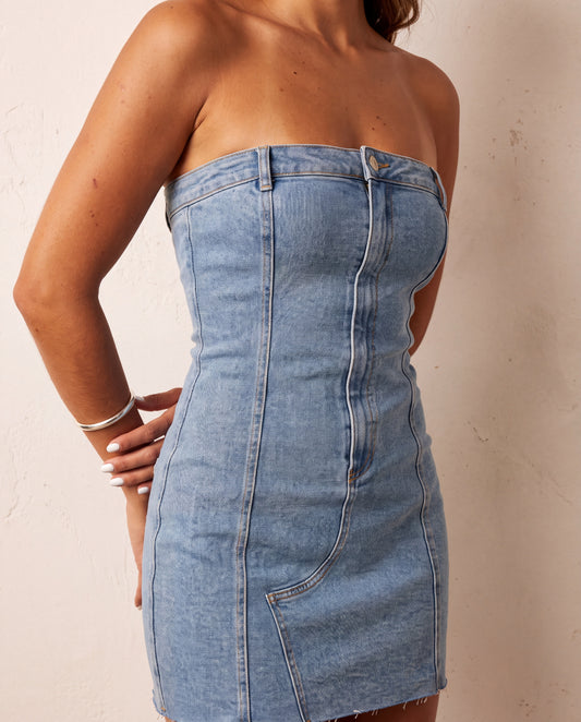 Denim Strapless Light Blue Dress