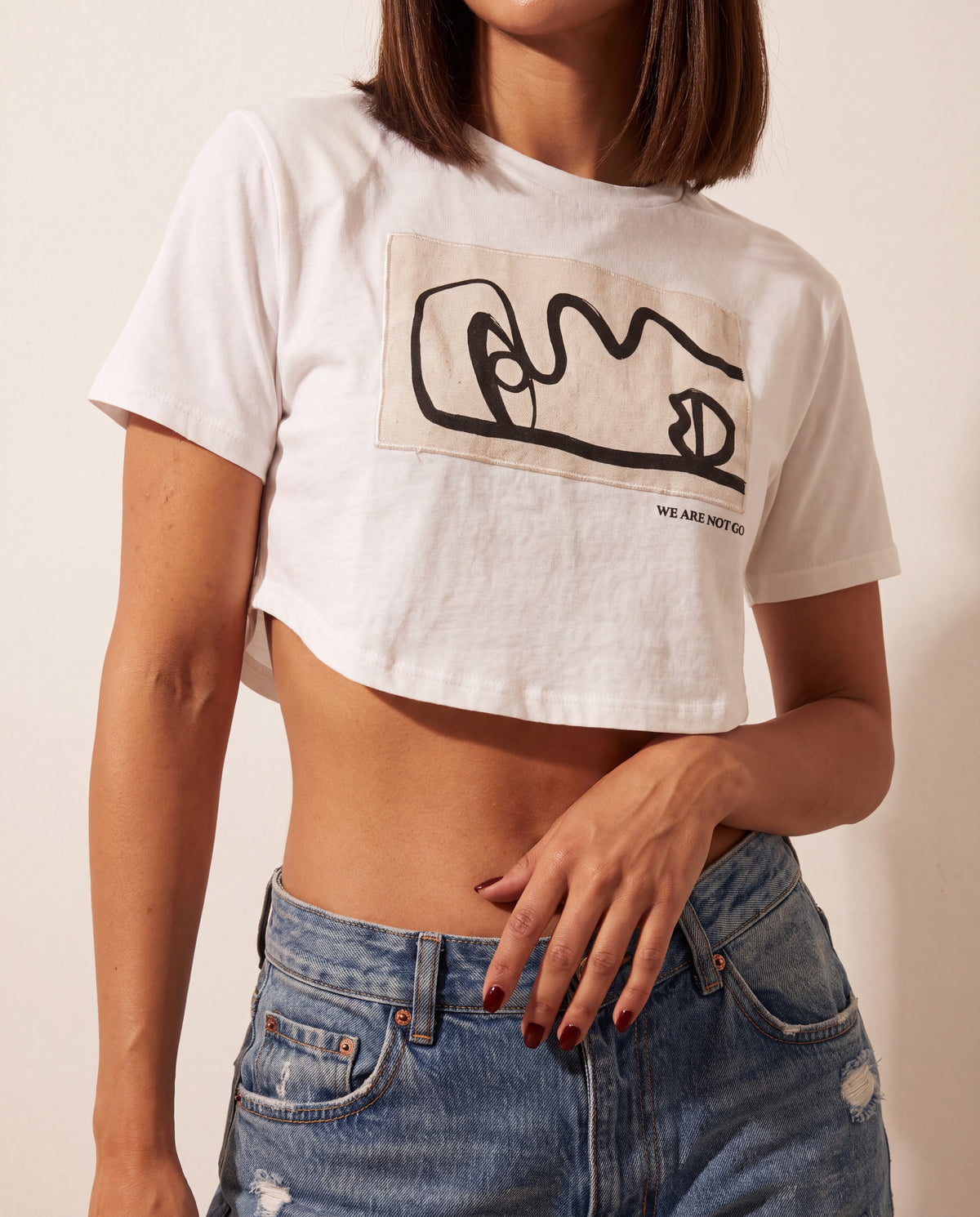 Cropped Off-White Printed T-Shirt