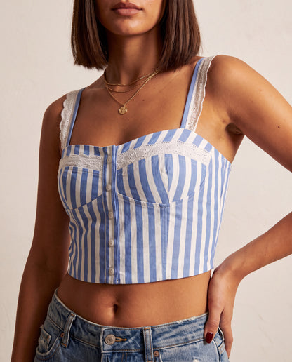 Embroidery Detailed Crop Blouse Blue