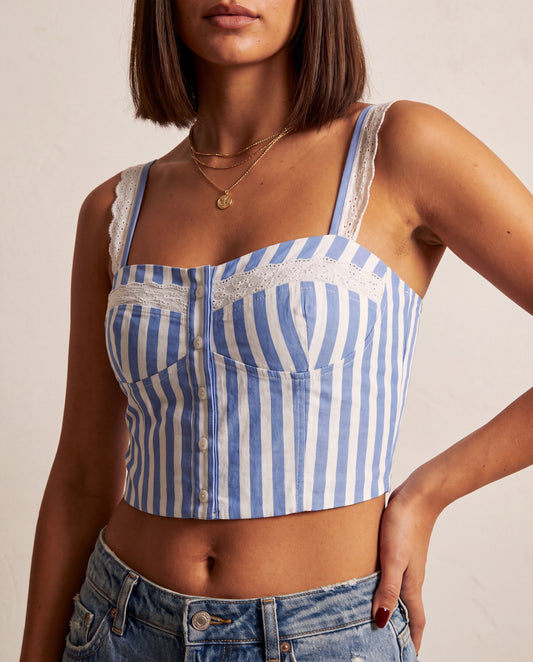 Embroidery Detailed Crop Blouse Blue