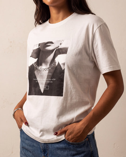 Printed Oversize T-Shirt with Chain Accessory, Ecru