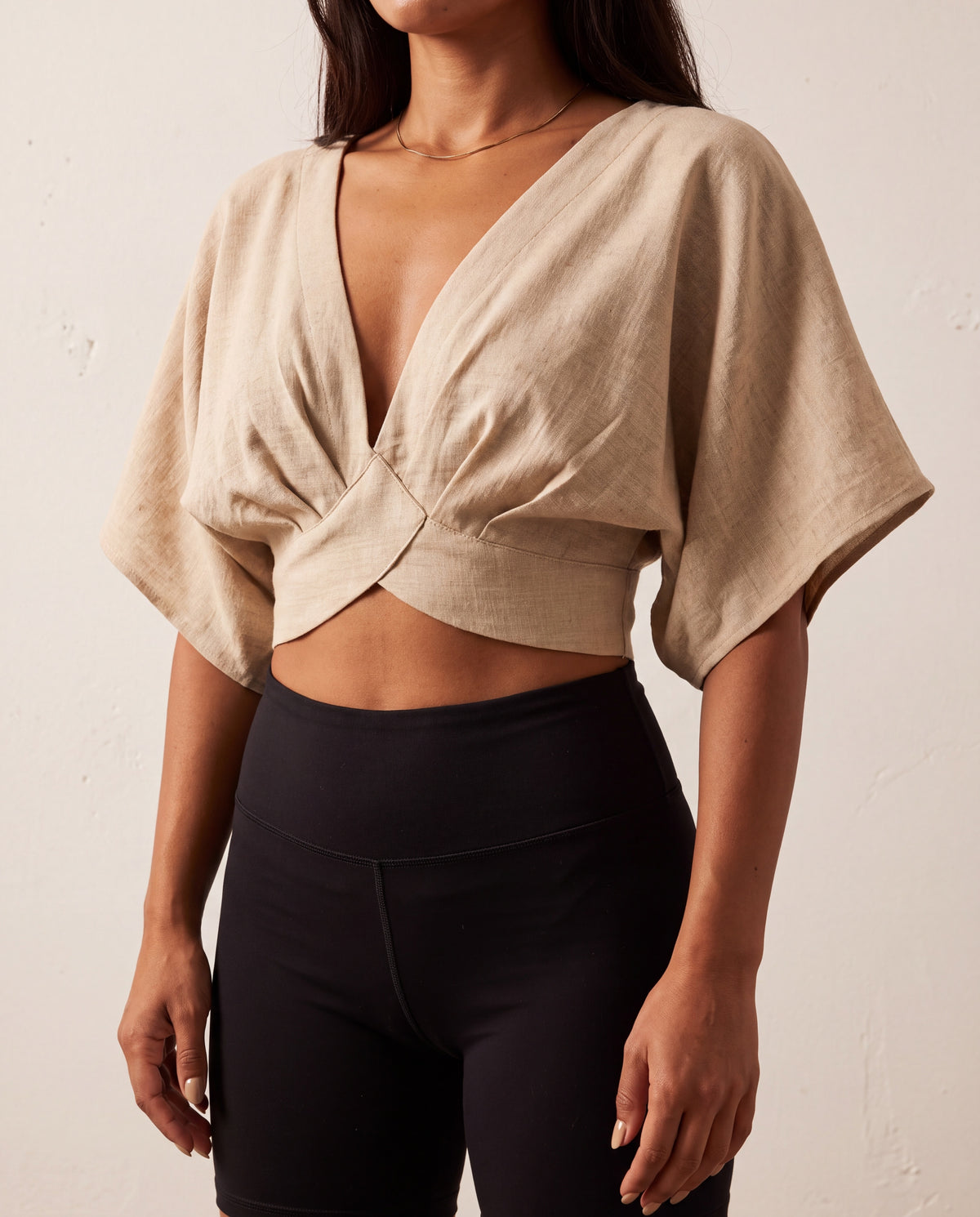 V Neck Tie Detail Blouse Natur