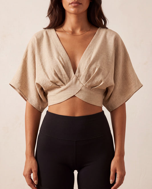 V Neck Tie Detail Blouse Natur