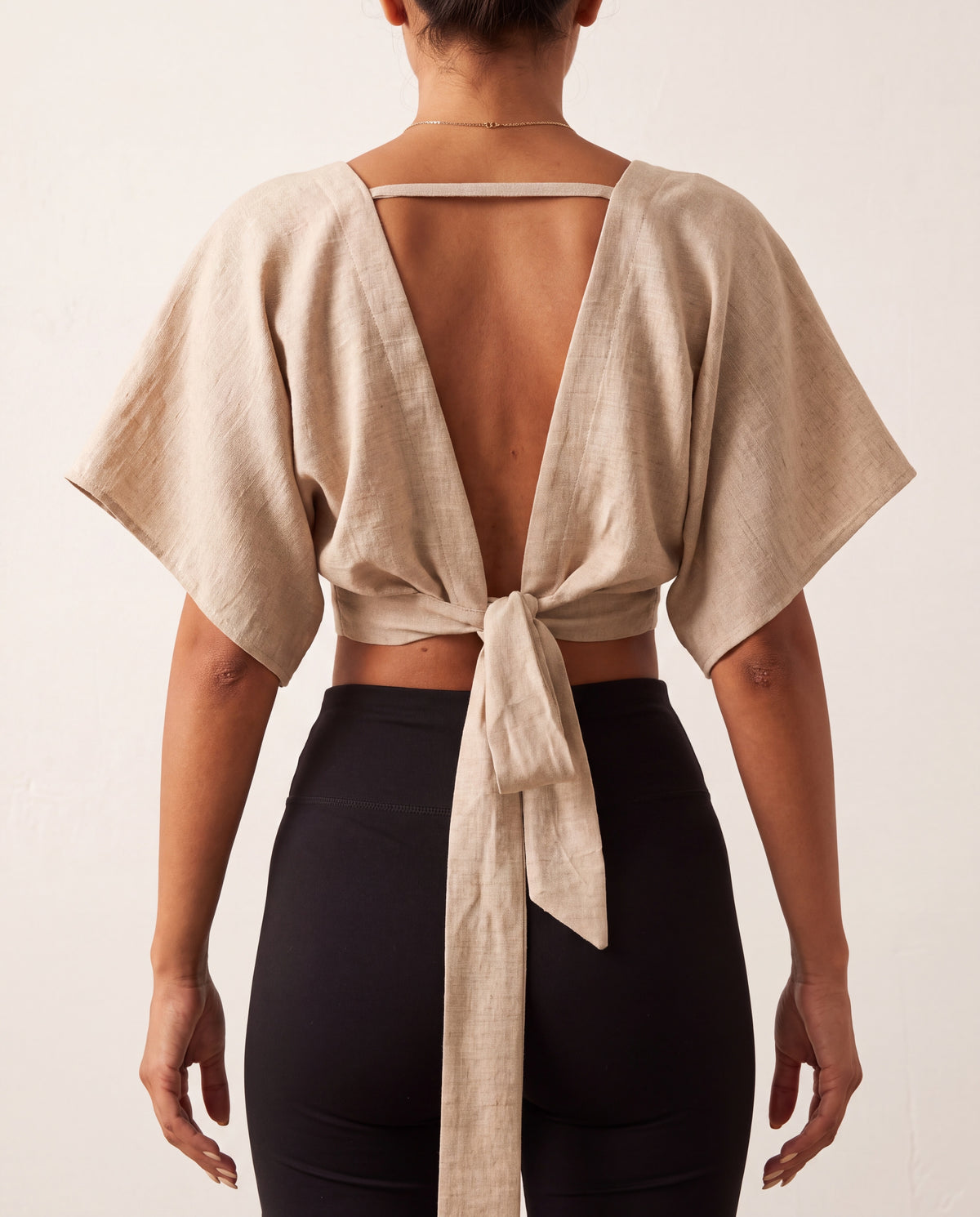 V Neck Tie Detail Blouse Natur