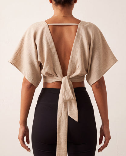 V Neck Tie Detail Blouse Natur