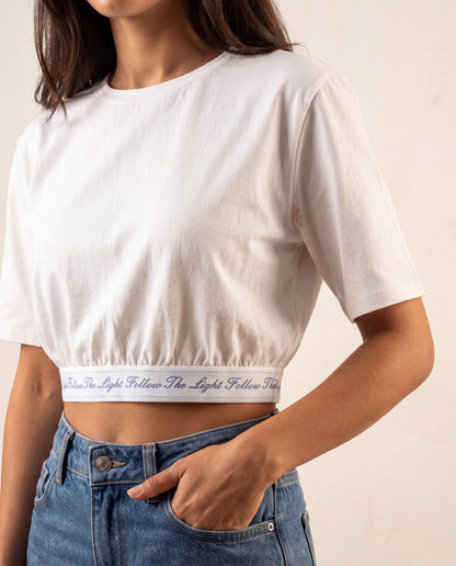 Short-Sleeve T-Shirt with Elastic Waist Detail, Ecru