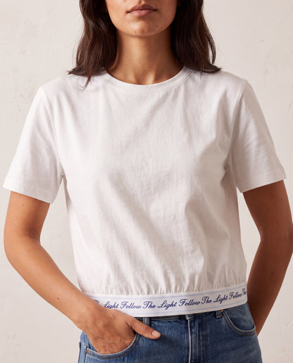 Short-Sleeve T-Shirt with Elastic Waist Detail, Ecru