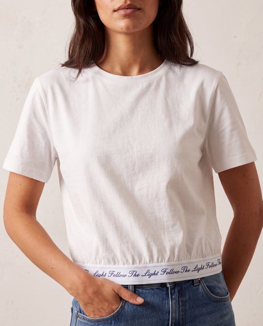Short-Sleeve T-Shirt with Elastic Waist Detail, Ecru