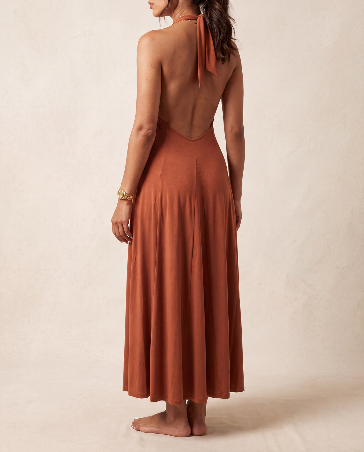 Tile Knit Midi Backless Halter Beach Dress