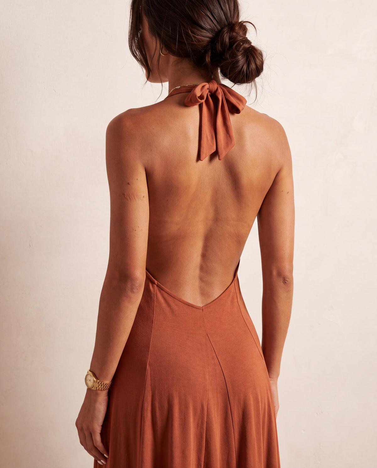 Tile Knit Midi Backless Halter Beach Dress