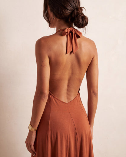 Tile Knit Midi Backless Halter Beach Dress