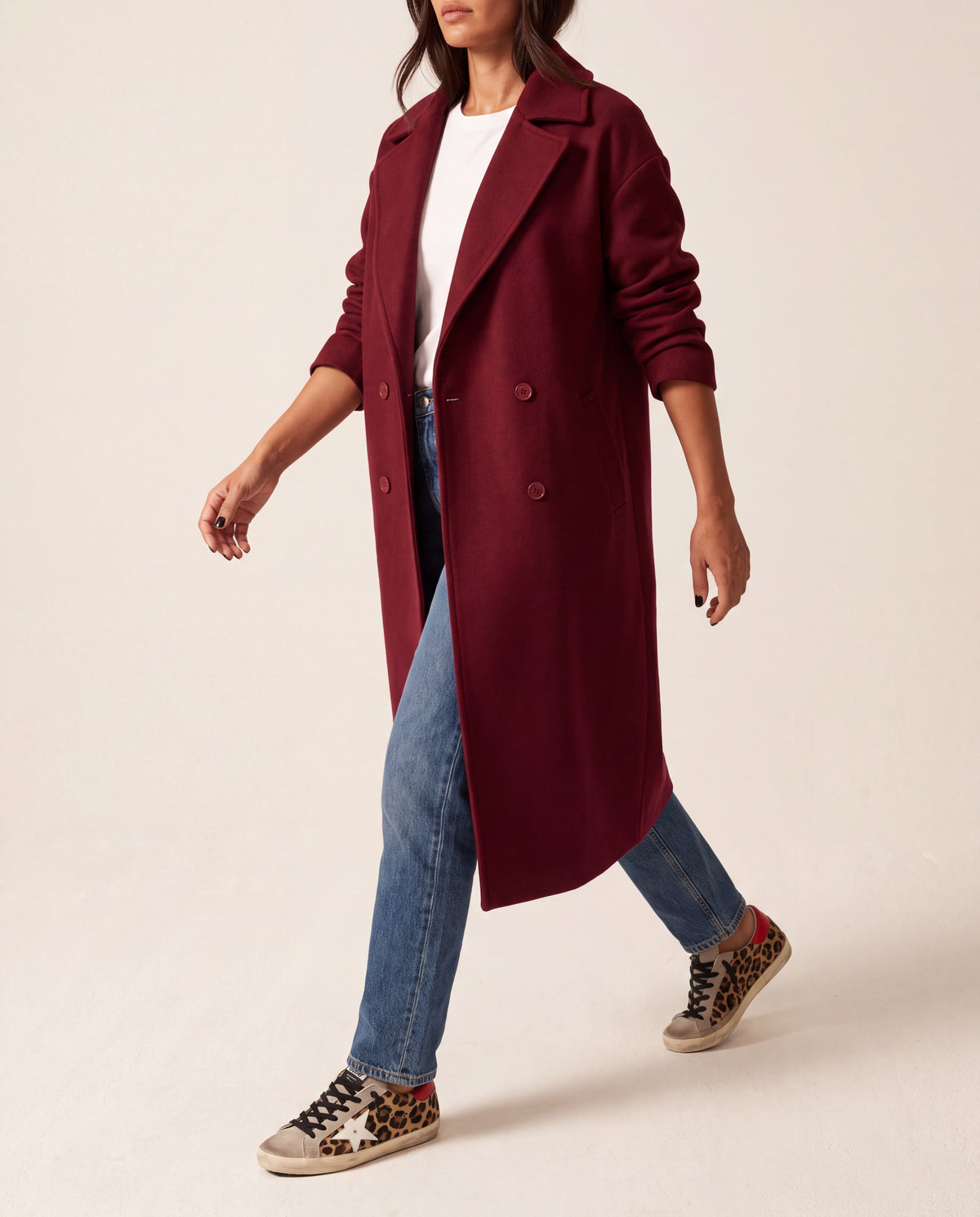 Burgundy Oversize Wide Cut Long Wool Cashmere Coat