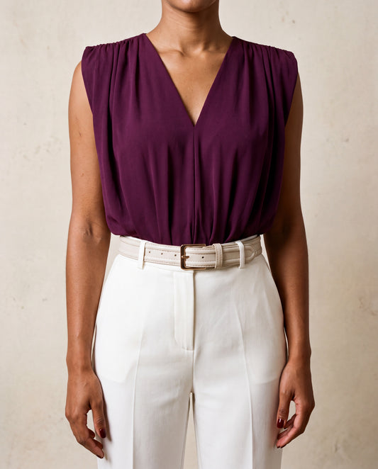 Plum Padded Double Breasted Collar Flexible Snap Fastener Knitted Body
