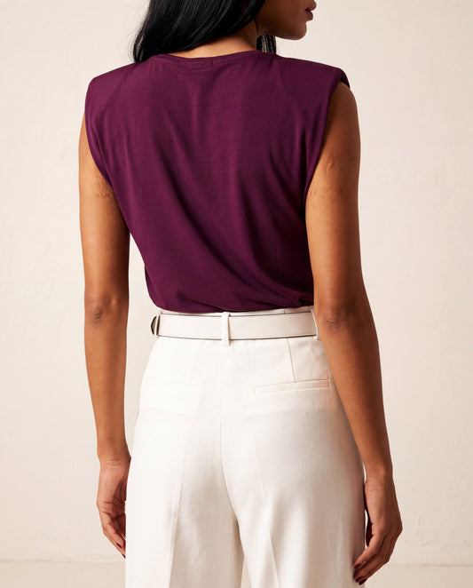 Plum Padded Double Breasted Collar Flexible Snap Fastener Knitted Body