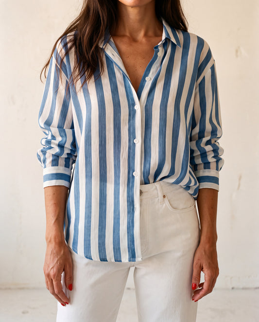 New Style Retro Striped Long Sleeve Women'S Shirt