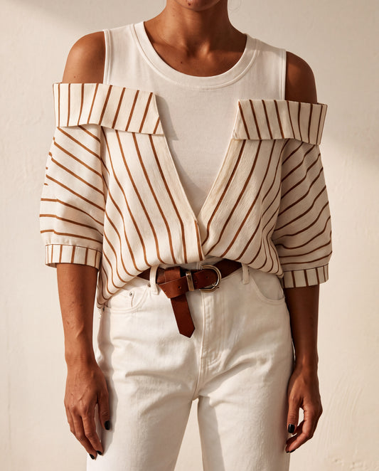 New Striped Faux Two-Piece Elegant Shirt, Women'S Casual Vacation Top