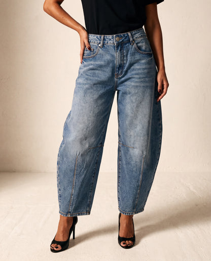 Women's New Style  Mid-Waist Loose-Fit Cropped Jeans, Everyday Casual Fashionable